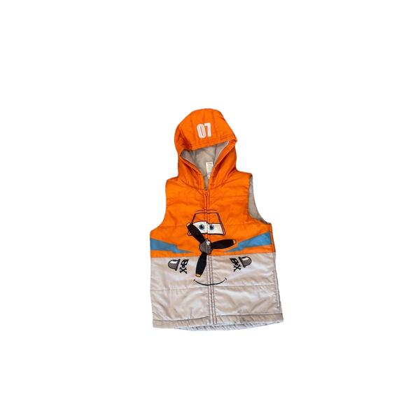 Disney Jumping Beans Vest Kids Large Orange Gray Polyester Hooded Full Zipper - Picture 1 of 7